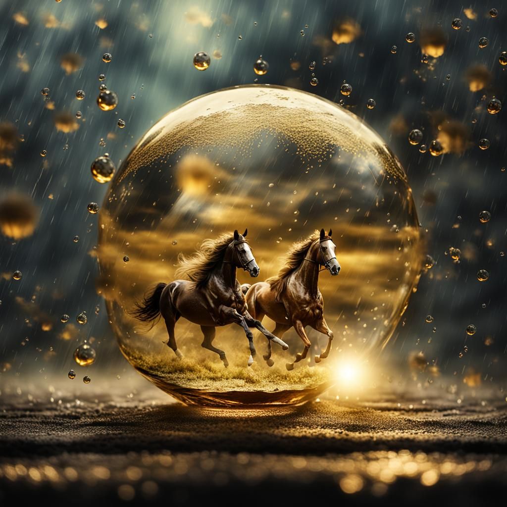 Horses in Golden Smoke Glassball: Pearl Brilliance