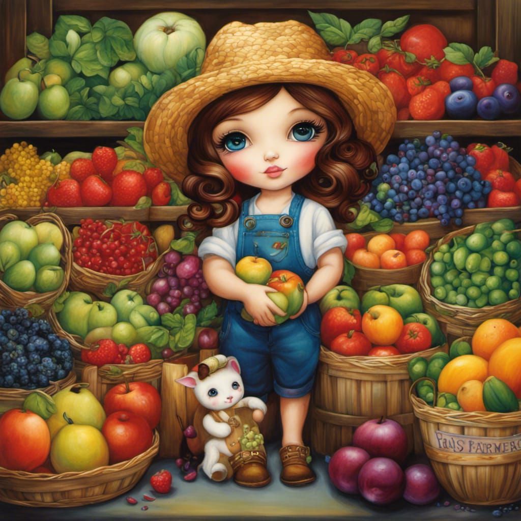Enchanting Farmer's Market: A Neo-Traditional Art Piece