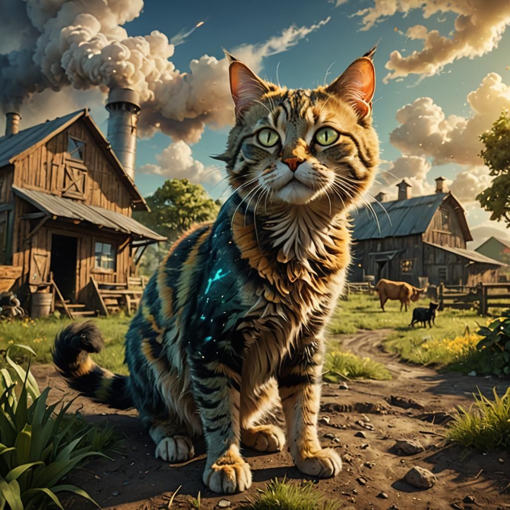 Fantasy Cat Farting: Detailed Matte Painting