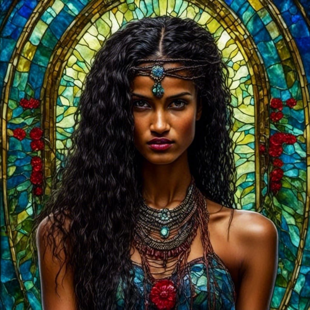 Stained Glass Pharaoh Woman in Gothic Fantasy Style