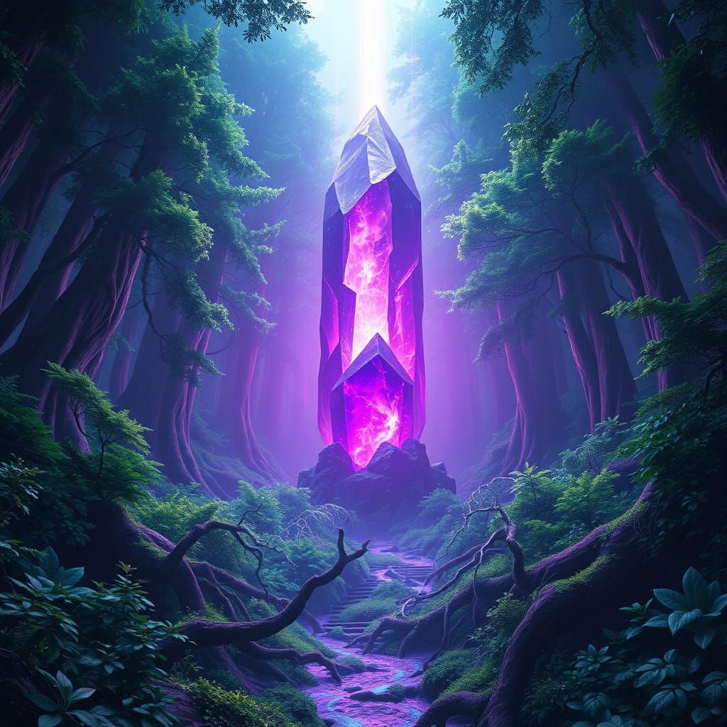 Ethereal Crystal Shines in Emerald Forest