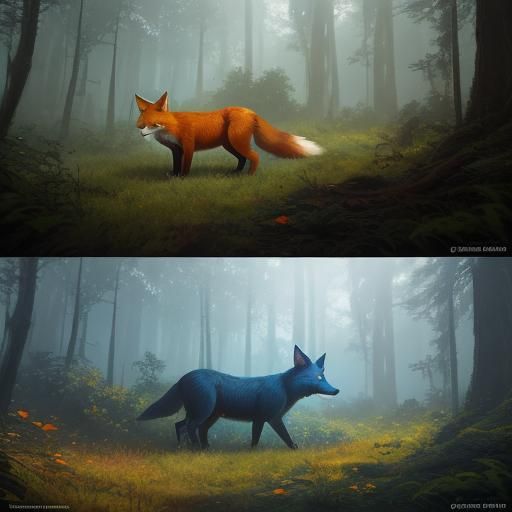 Exerted Fox Kits in Lush Forest Concept Art