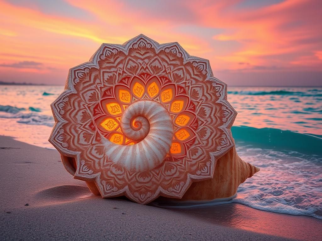 Intricate Seashell Mandala Carving in Hyperrealistic Style