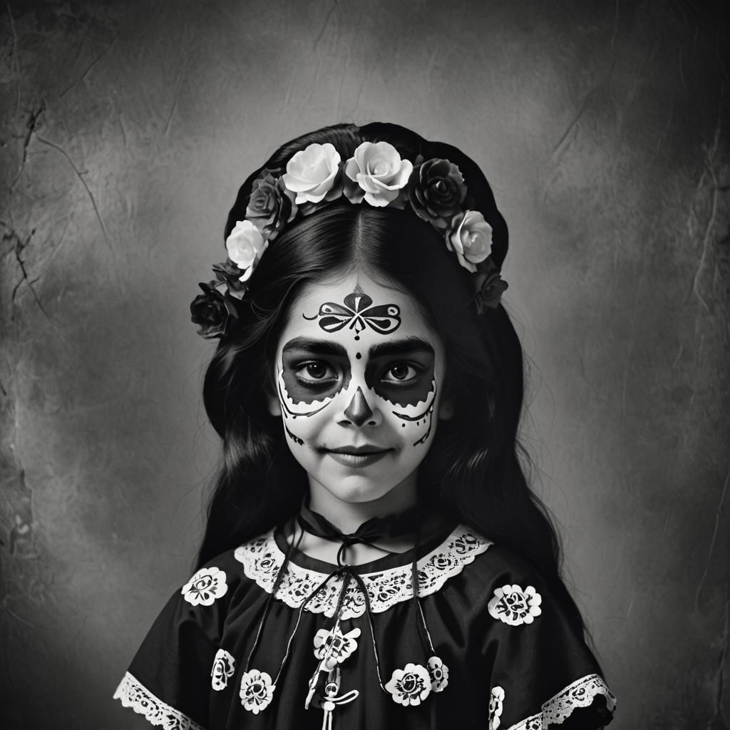 Mexican Girl as Catrina in Chiaroscuro Style