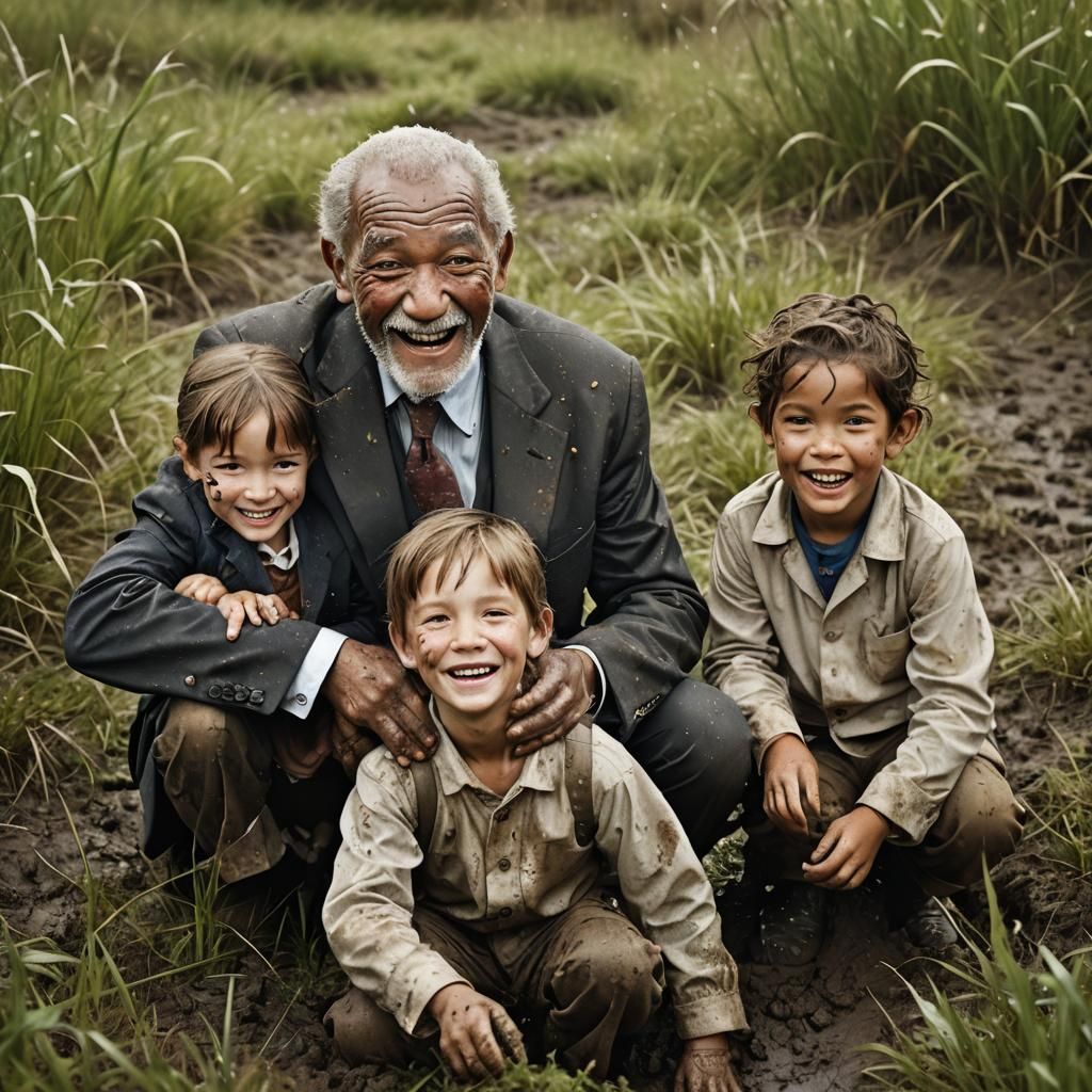 Joyful Grandfather Portrait in Earthy Tones