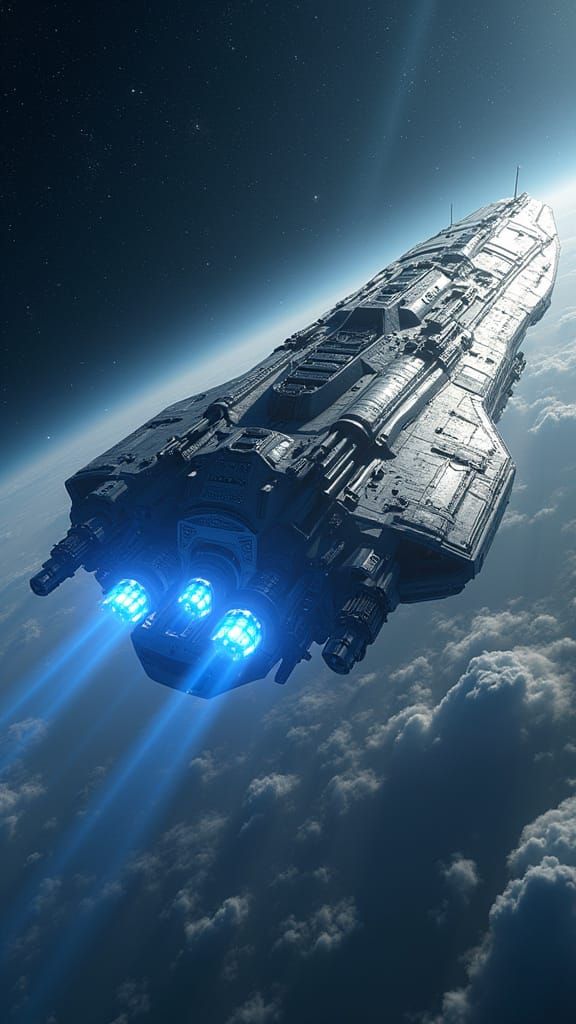 Colossal Spaceship Orbits Luminous Planet in Cinematic Maste...