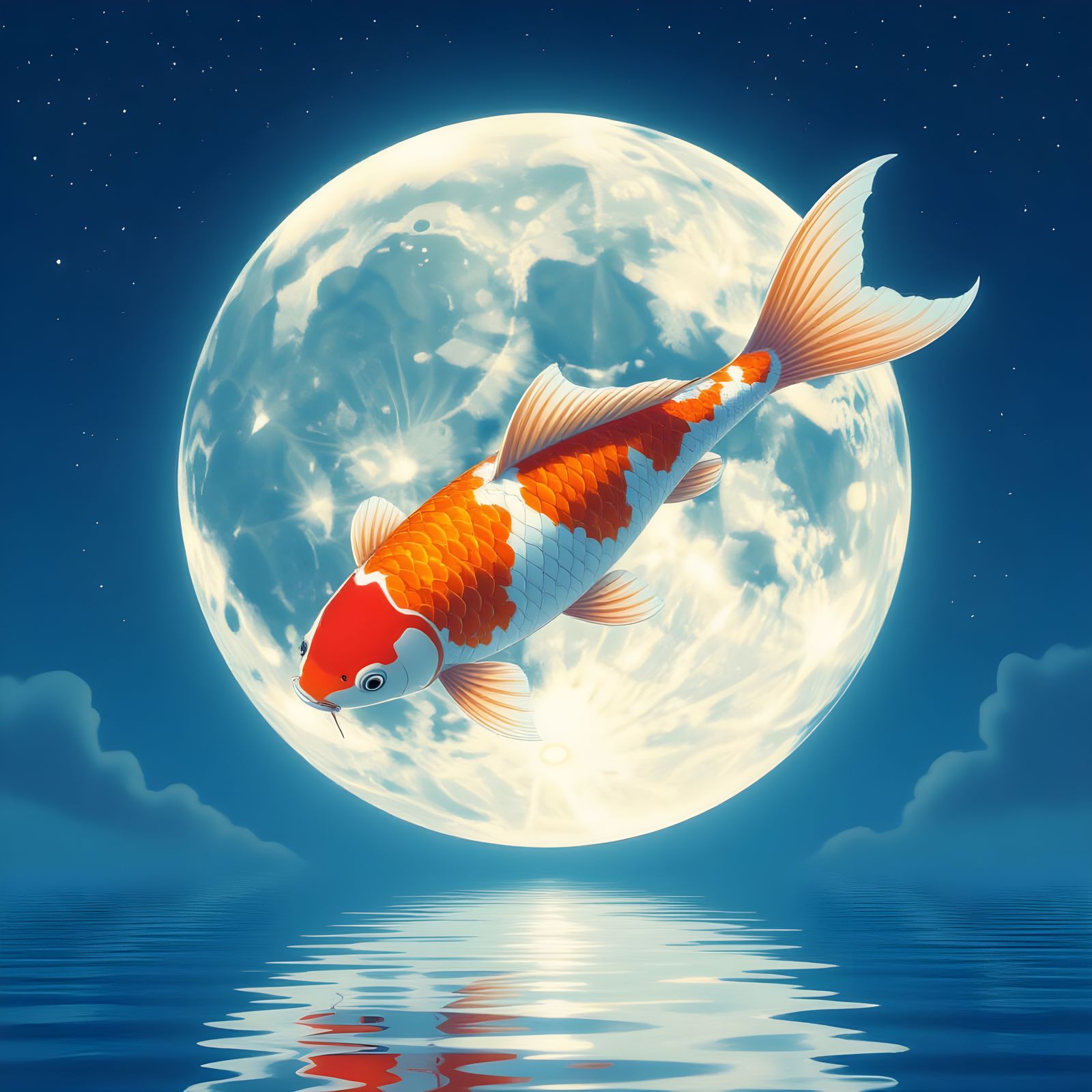 Celestial Koi Moon Digital Painting