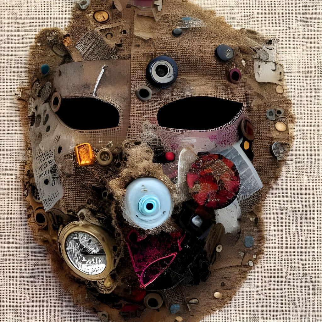 Mixed Media Mask with Broken Glass and Metal