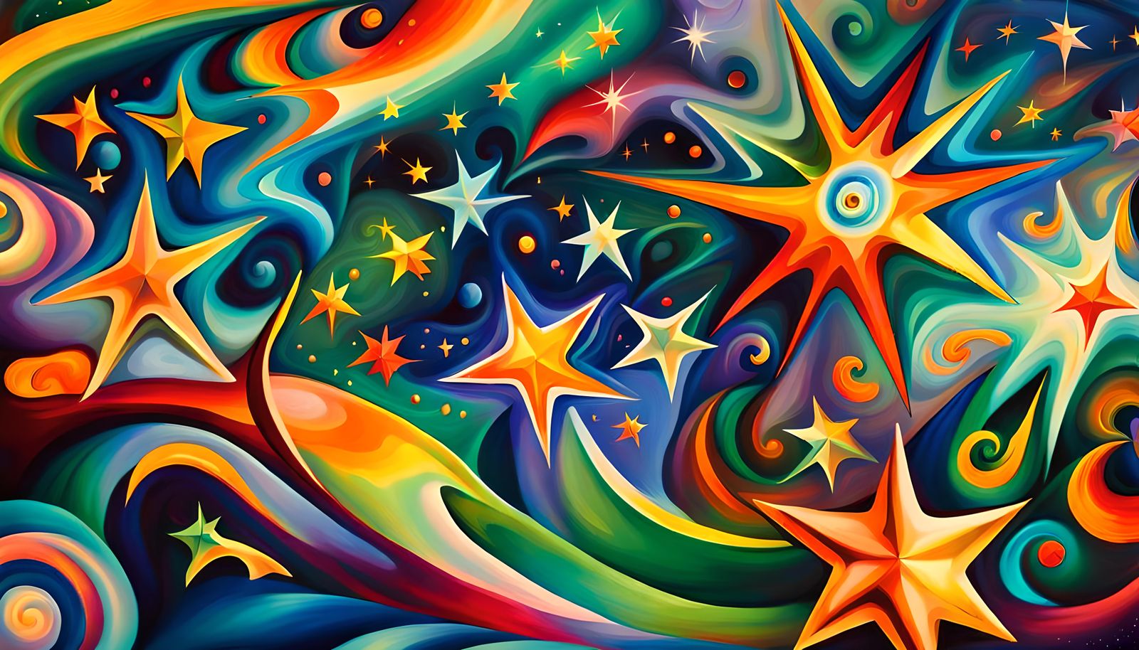 Iridescent Stars in Electromagnetic Maelstrom, Impasto Style