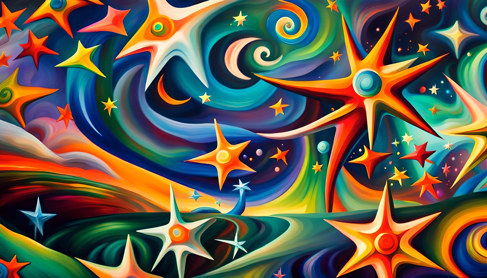 Iridescent Star Cluster Maelstrom in Impasto Style