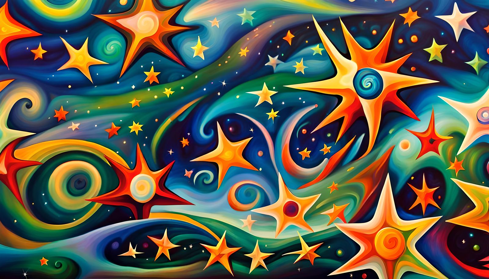 Iridescent Star Cluster in Impasto Oil Painting Style