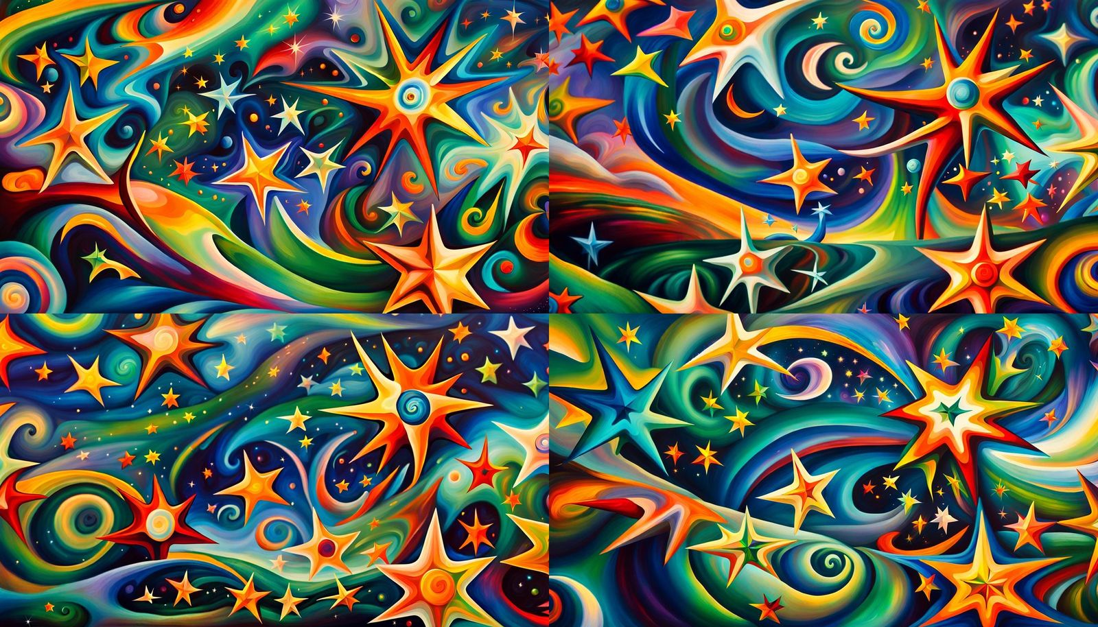 Iridescent Star Cluster in Impasto Oil Paint Style