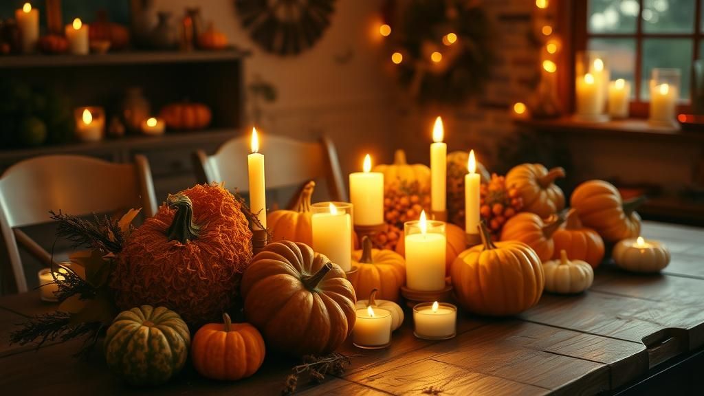 Magical Autumn Evening with Candles and Gourds