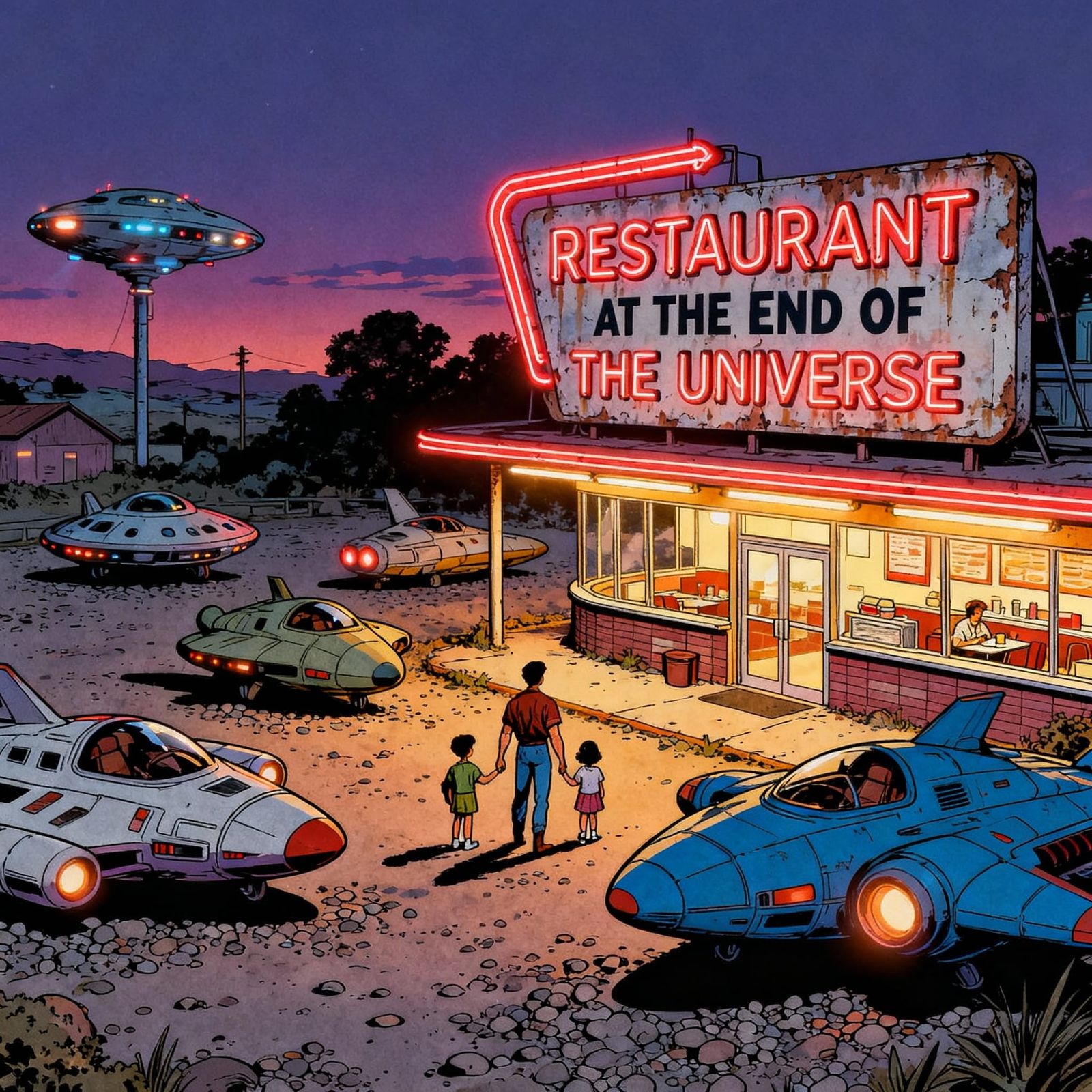 Cosmic Diner Lunch Stop: Spaceships Parked Outside