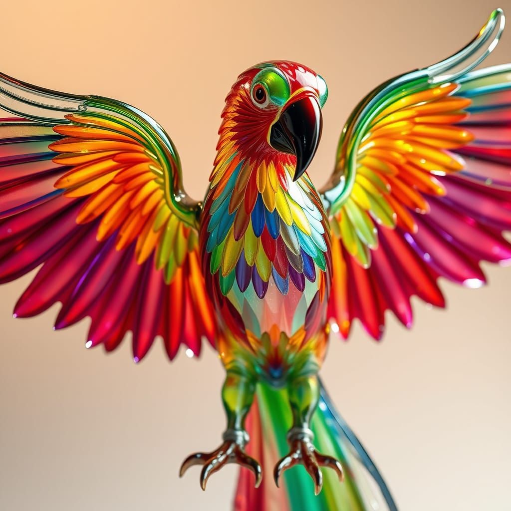 Glass Art Parrot Sculpture in Photorealistic Detail