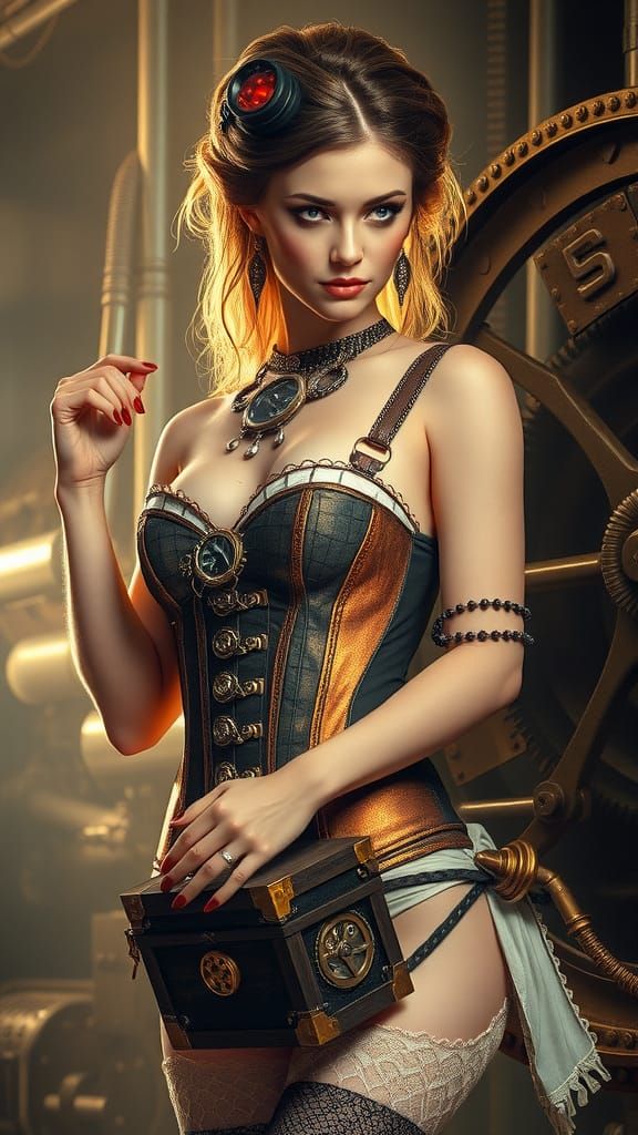 Steampunk Goddess with Clockwork Chest