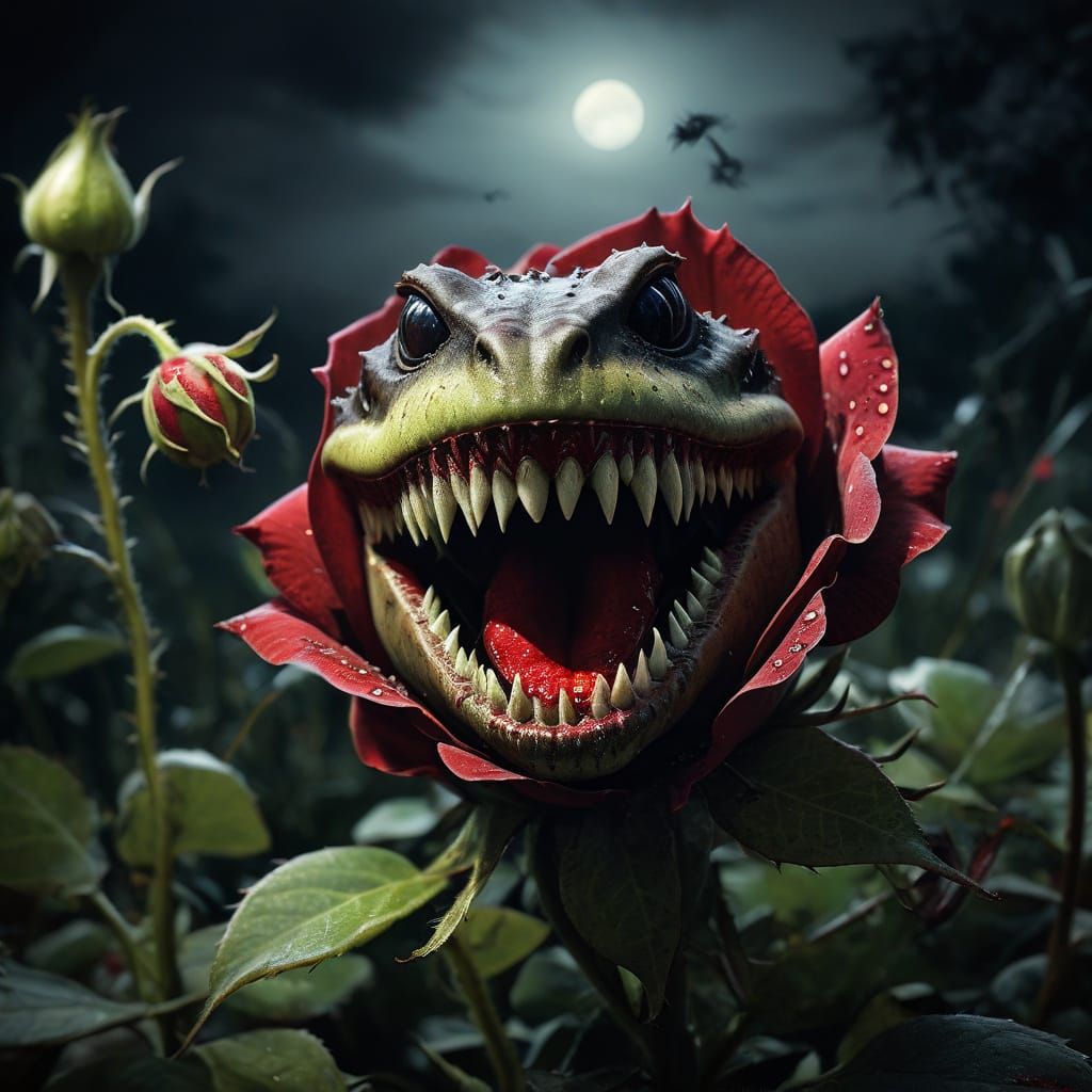 Dark Fantasy Rose Blooms with Blood Red Venomous Buds