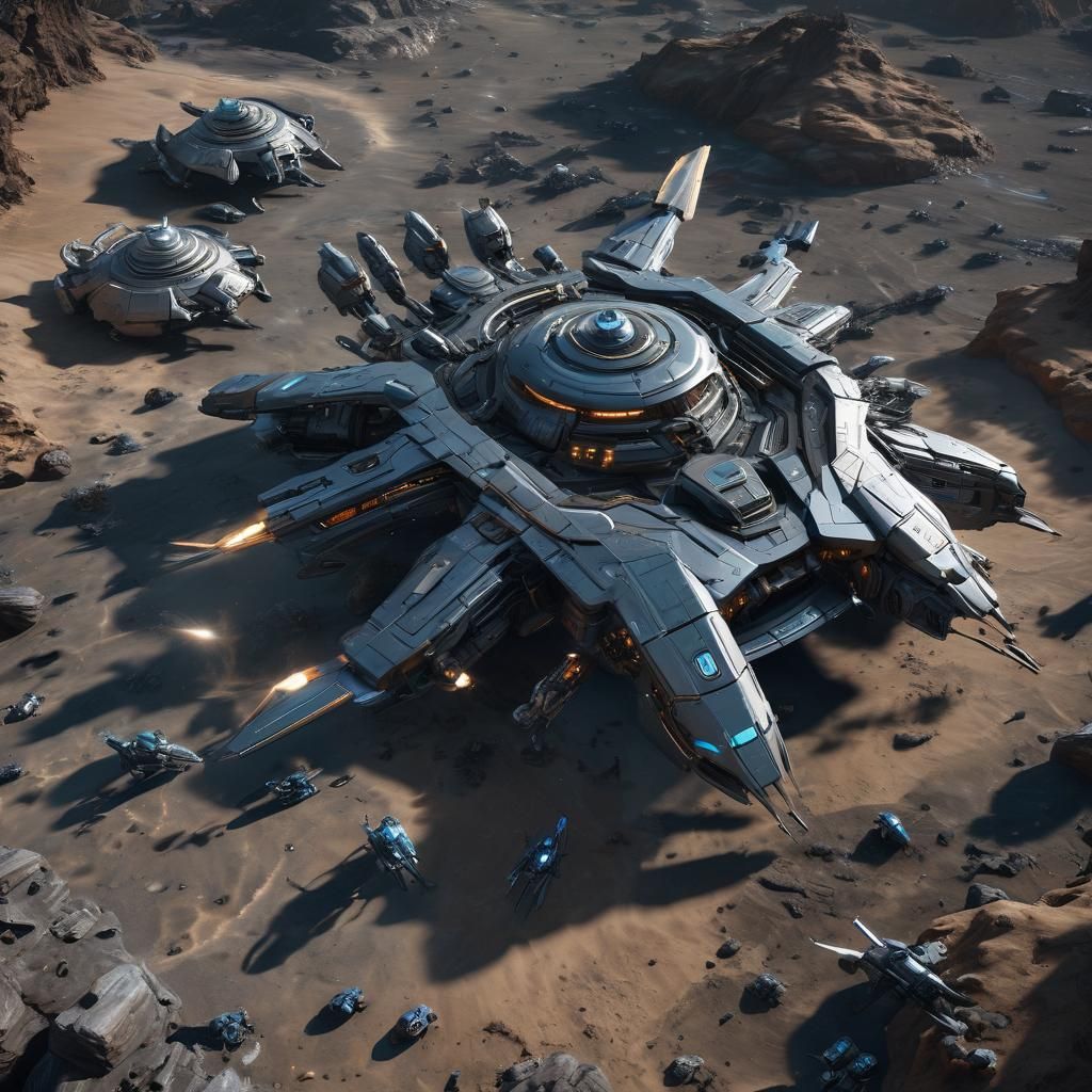 Spaceship Battles Aliens on Neptune in Sci-Fi Style