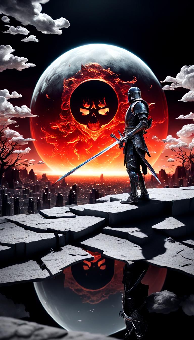 Knight of Death with Sparkling Broadsword in Hellscape