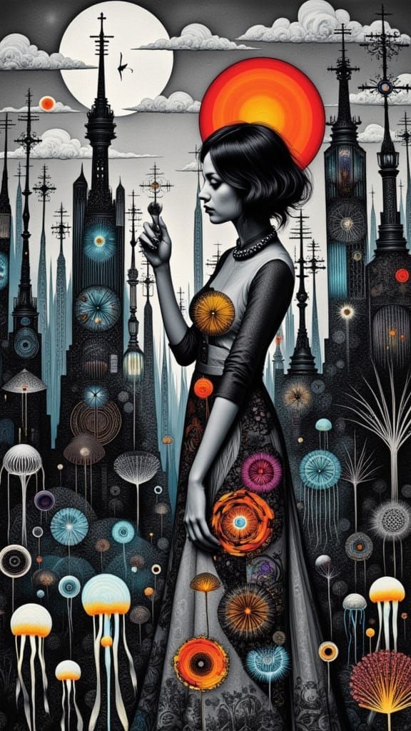 Spectral Woman in Art Deco Style Underwater