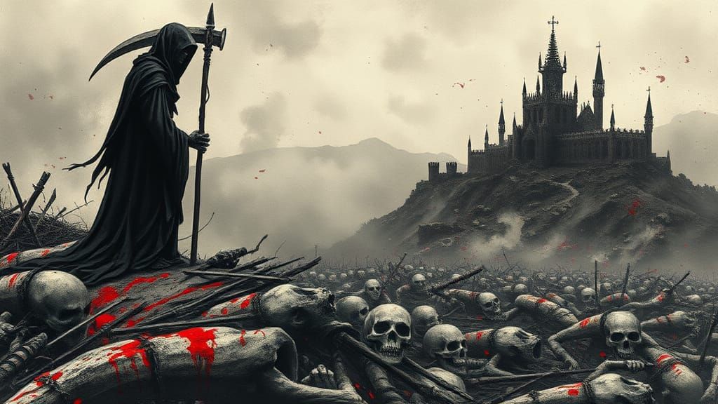 Grim Reaper Overlooking a Ravaged Battlefield