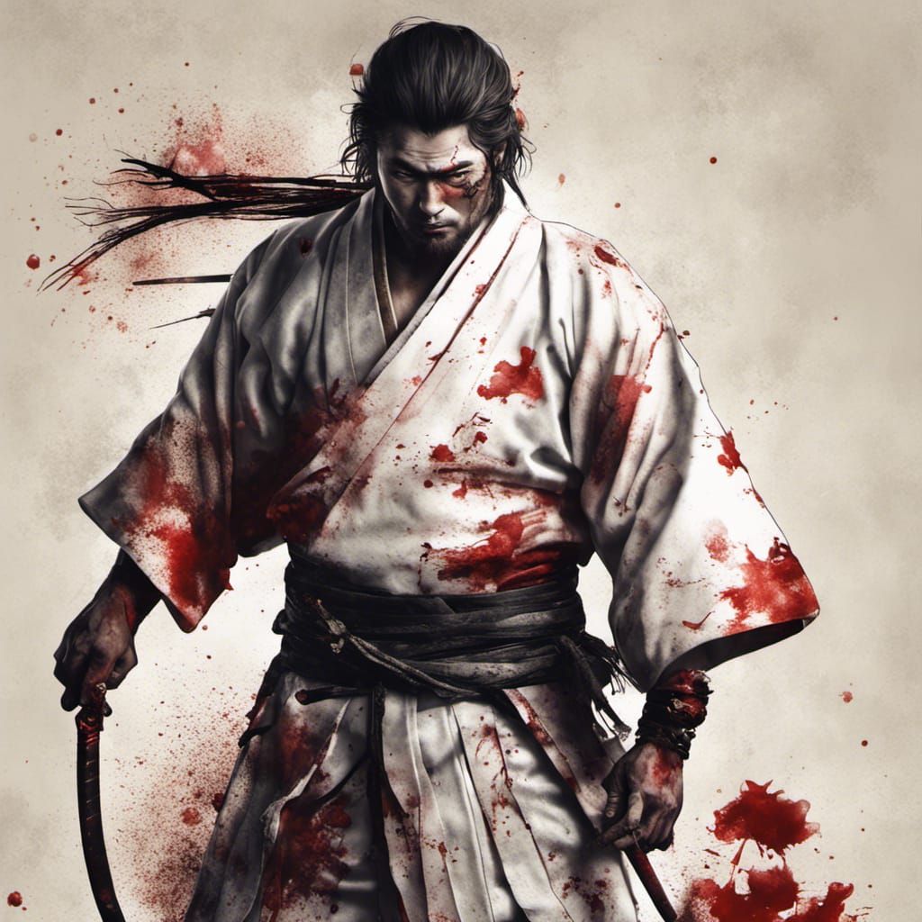 Scarred Samurai Warrior in Bloodstained Kimono