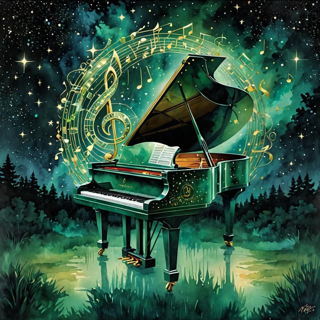 Glass Piano with Musical Notes in Baroque Style