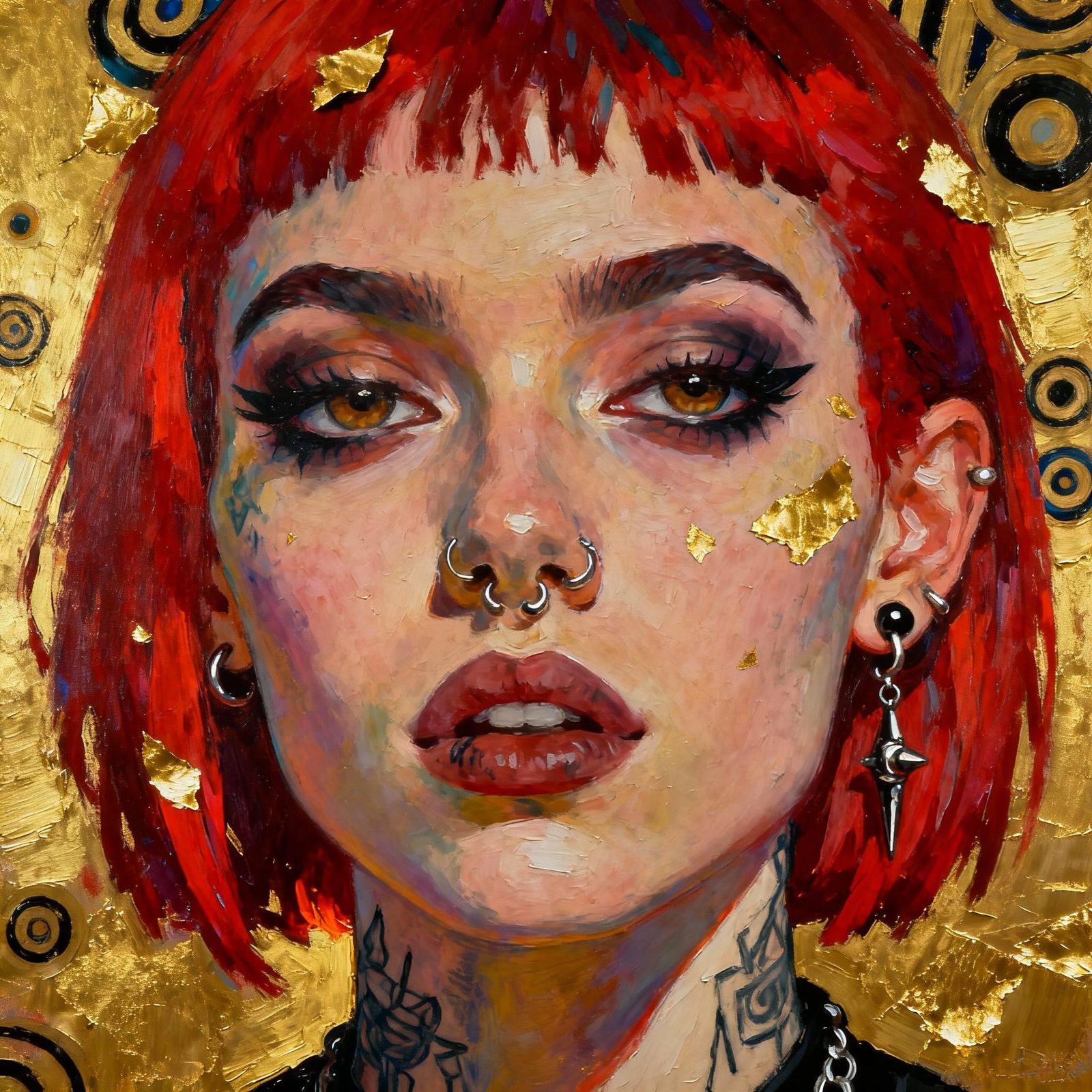 Gothic Woman Portrait in Pop Art Impasto Style