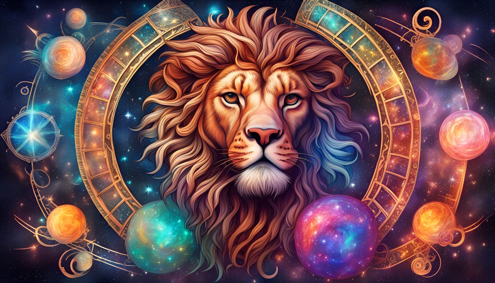 Leo Sign: Holographic Astral Illustration in Mixed Media