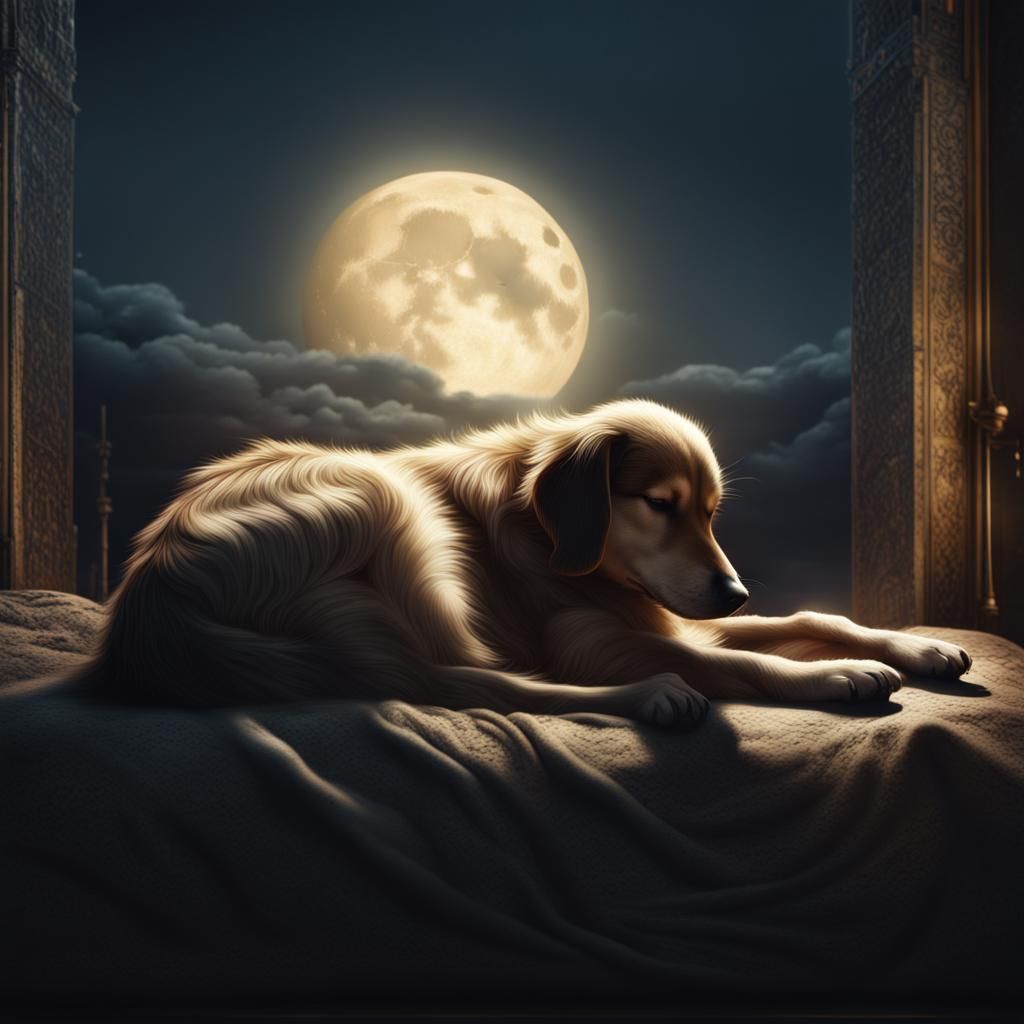 Dog Sleeping in Moonlight: Digital Matte Painting
