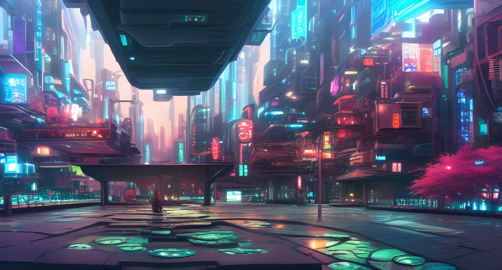 Anime Cyberpunk City with Floating Holograms