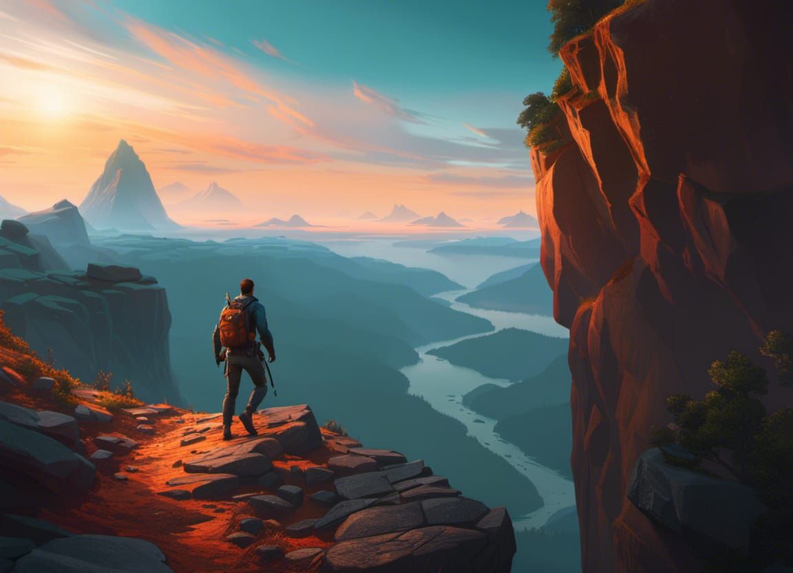 Man on Cliff Edge: Hyperdetailed Unreal Engine Art