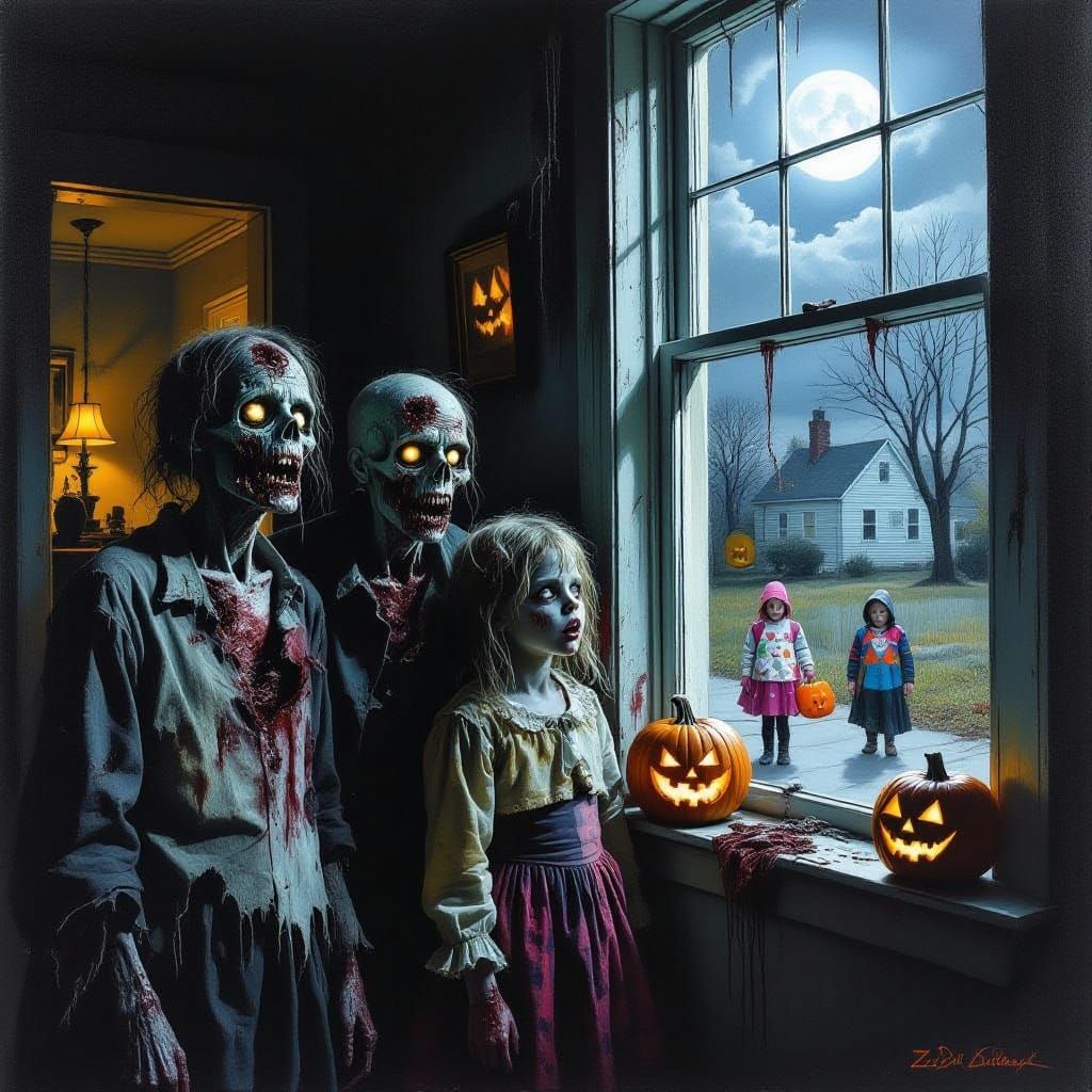 Eerie Oil Painting of Longing Zombies
