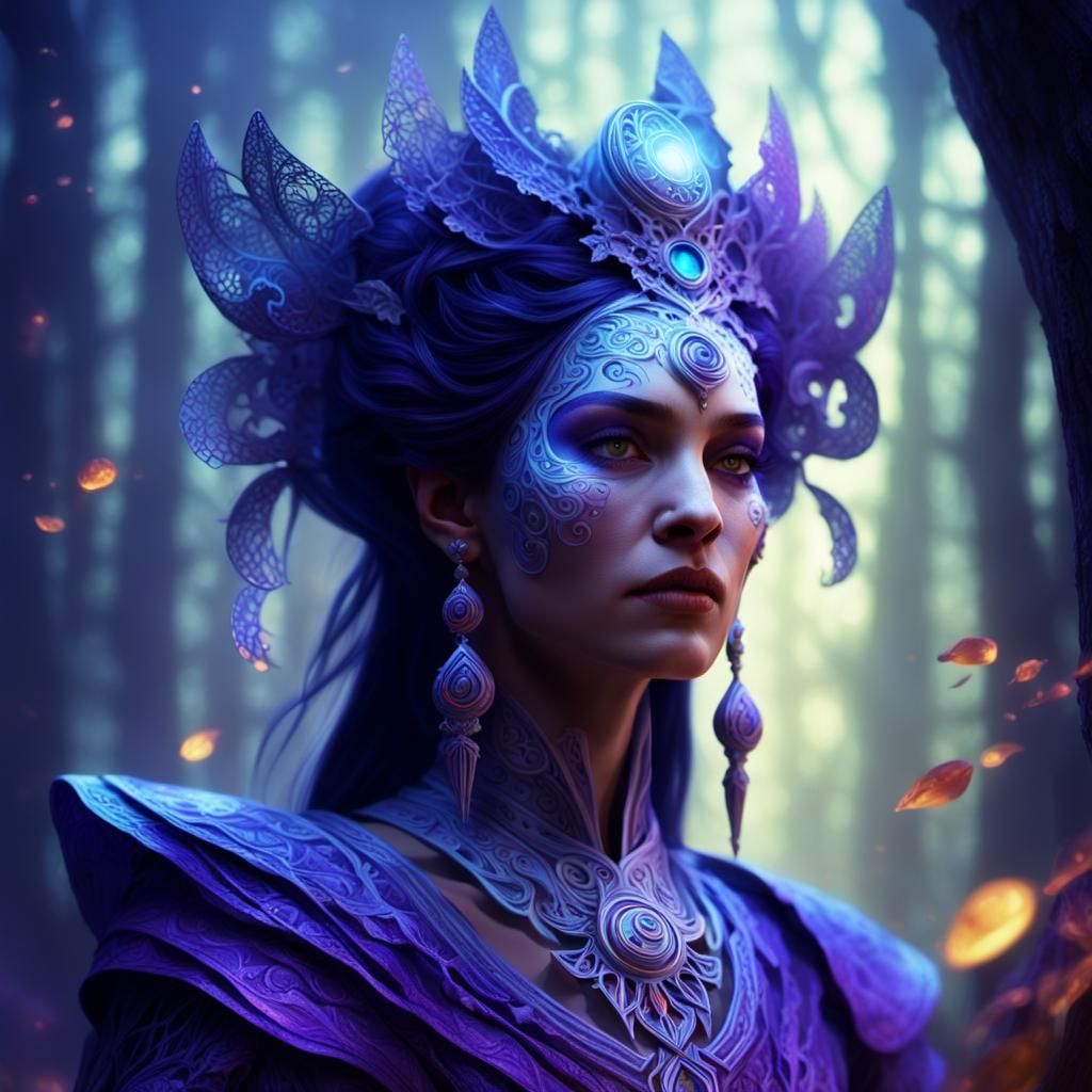 Mystical Sorceress Portrait in a Moonlit Forest
