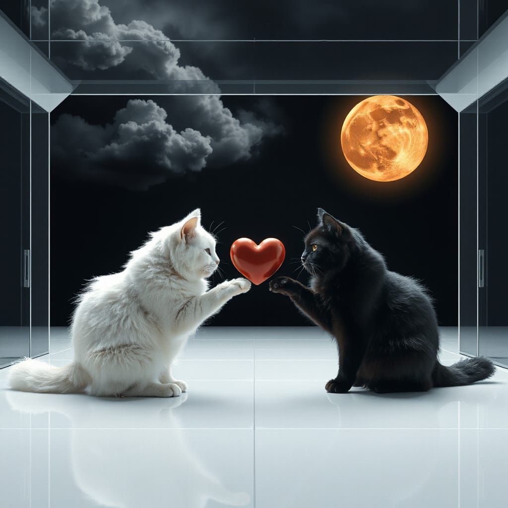Cats Reach for Love in Futuristic Style