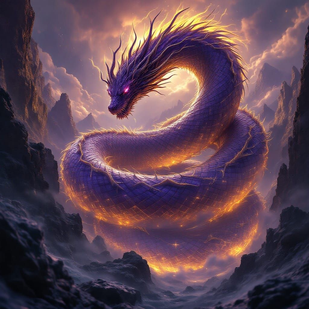 Colossal Dark Fantasy Serpent God Wraps Around the World