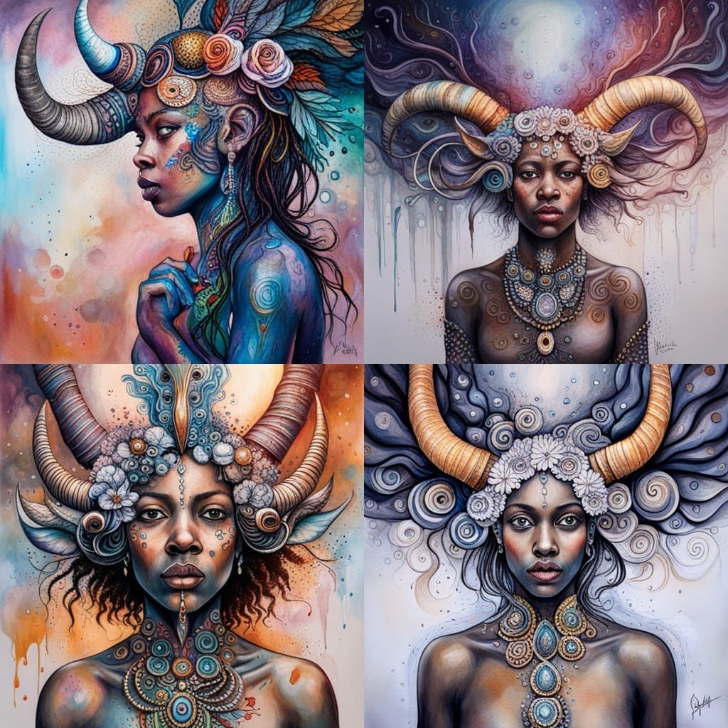 African Goddess Fantasy Portrait in Modern Style