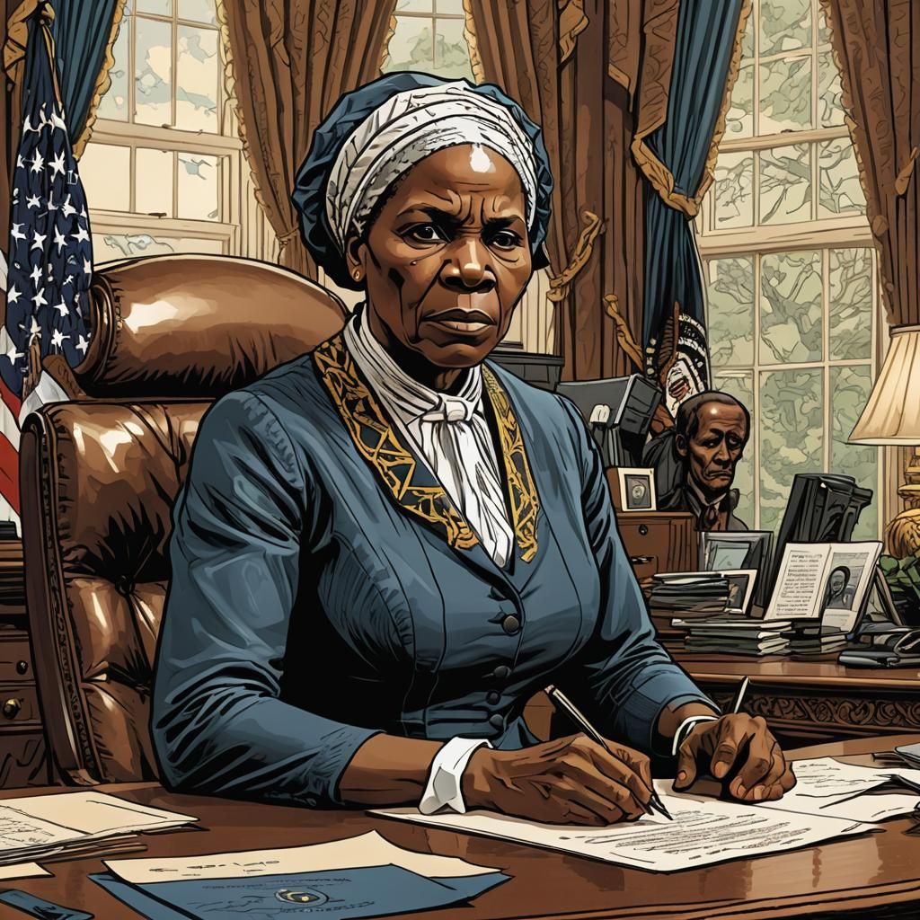 Harriet Tubman in Oval Office, Comic Book Style