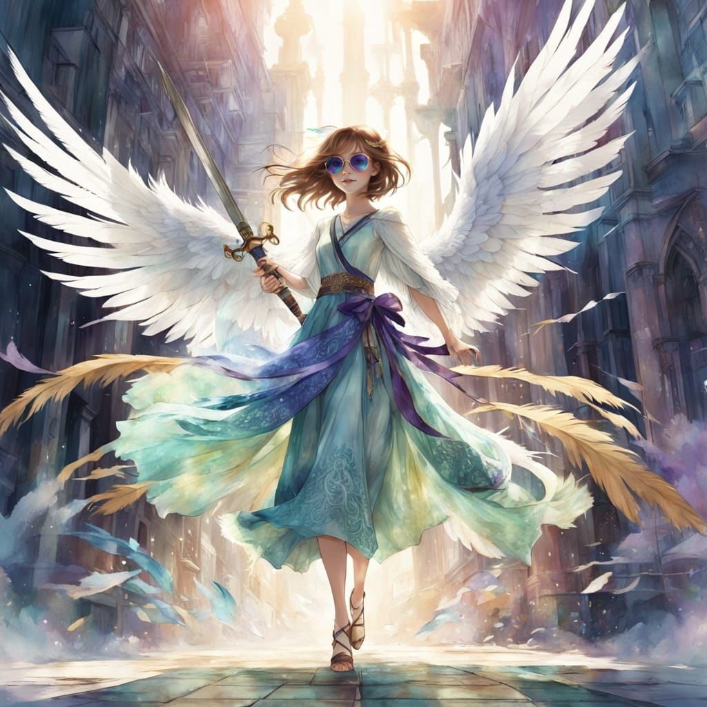 Ethereal Goddess with Wings and Sword
