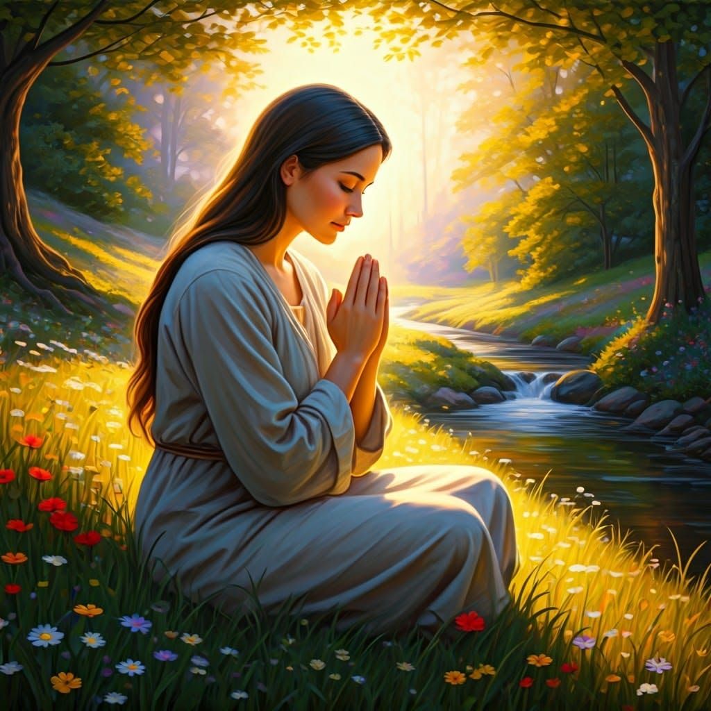 Ethereal Woman in Serene Garden Scene, Inspired by Klimt and...