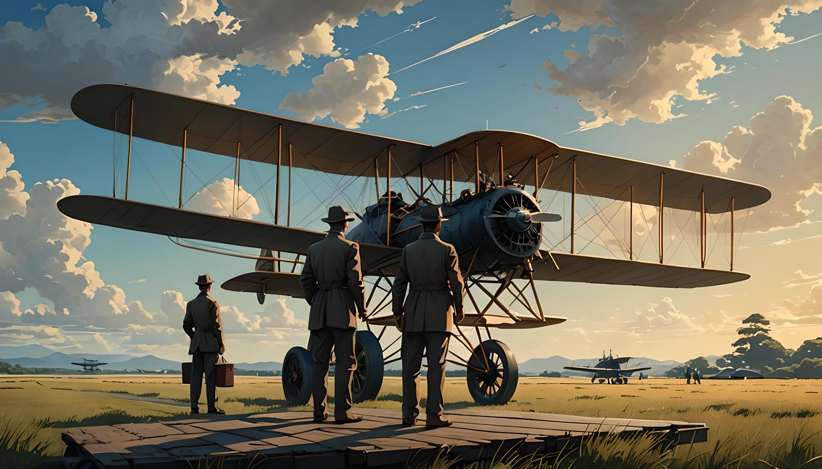 Wright Brothers' Airplane Prototype in Anime Style