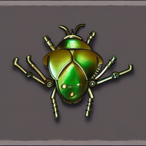 Steampunk Beetle Icon with Gears and Mechanisms