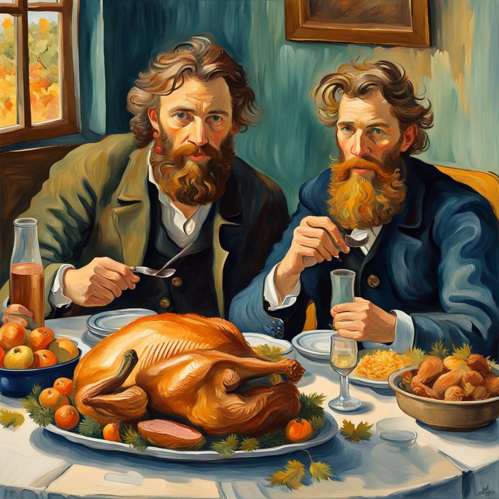 Thanksgiving Dinner: Impressionist Gouache-Style Celebration