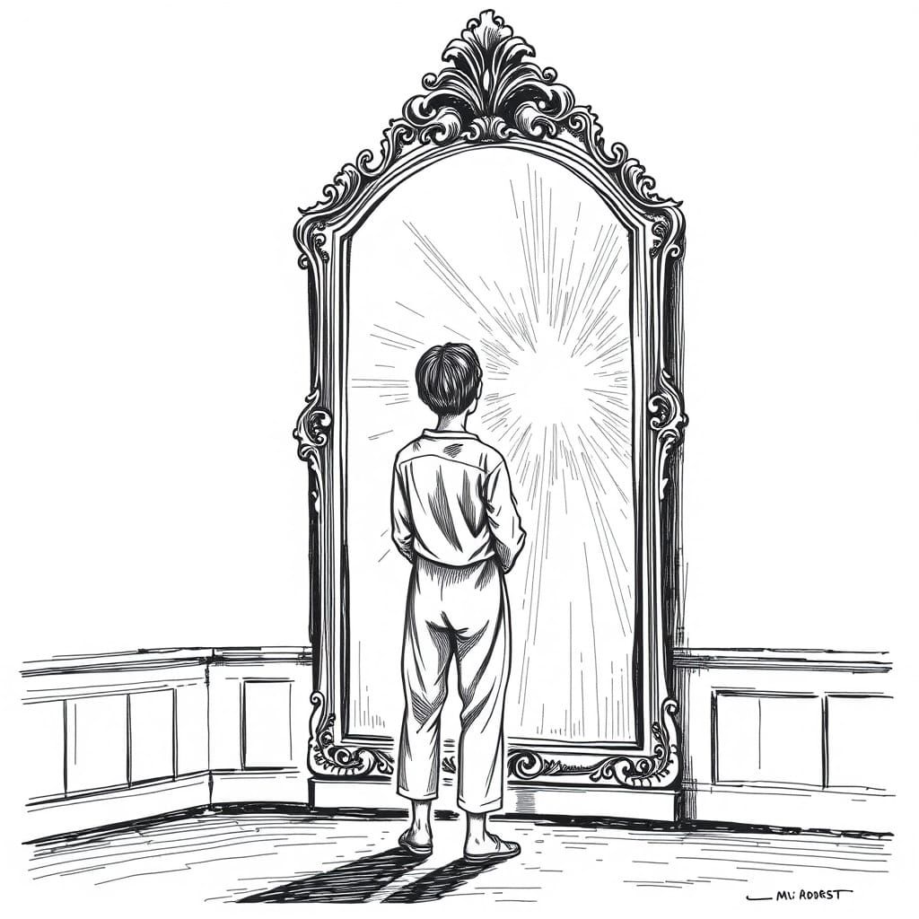 Radiant Reflection: Ink Sketch in Victorian Style