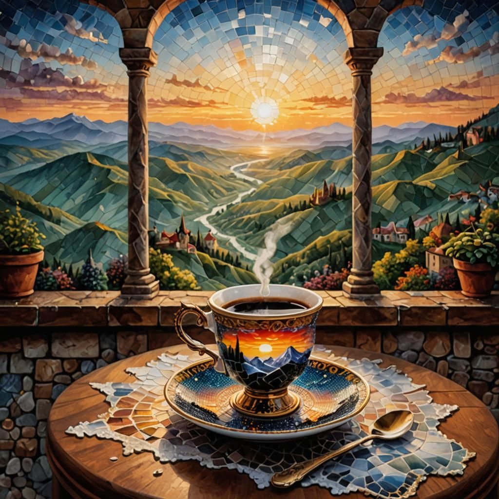 Balkan Coffee Sunset: Ethereal Fantasy Micro Mosaic