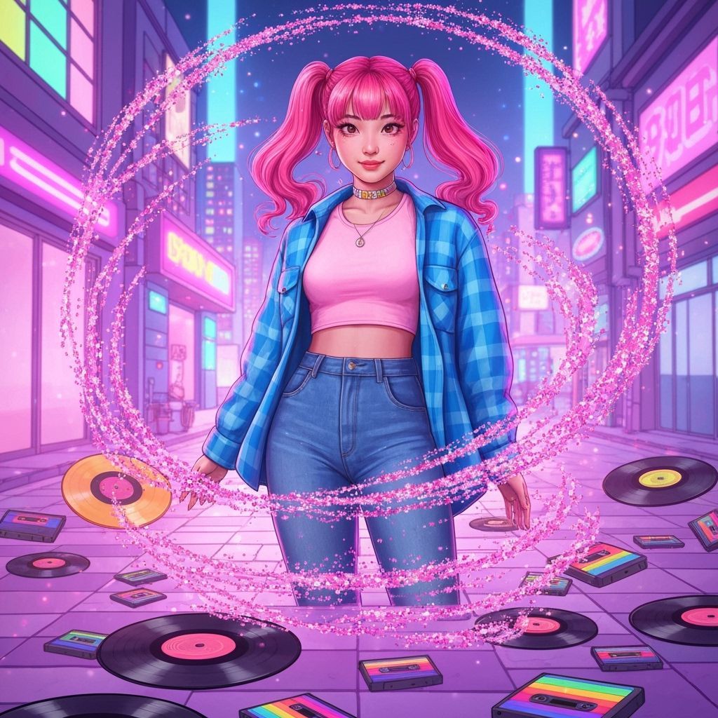90s Girl in Glittery Pop Surrealism Style