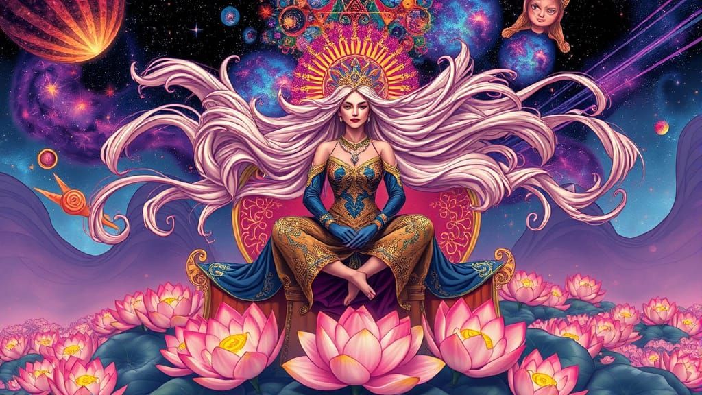 The Cosmic Lotus Queen Reigns in Vibrant, Dreamlike Comic Bo...