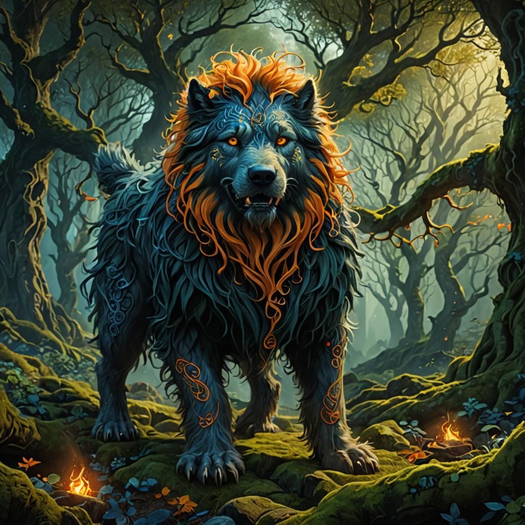 Celtic Cù Sìth Rampage in Mystical Forest