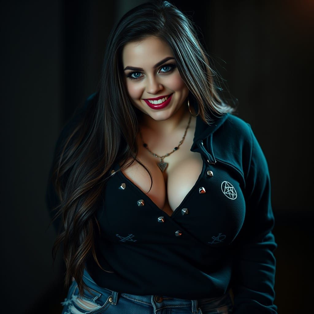 Curvy Gothic Goddess in Moody Lighting