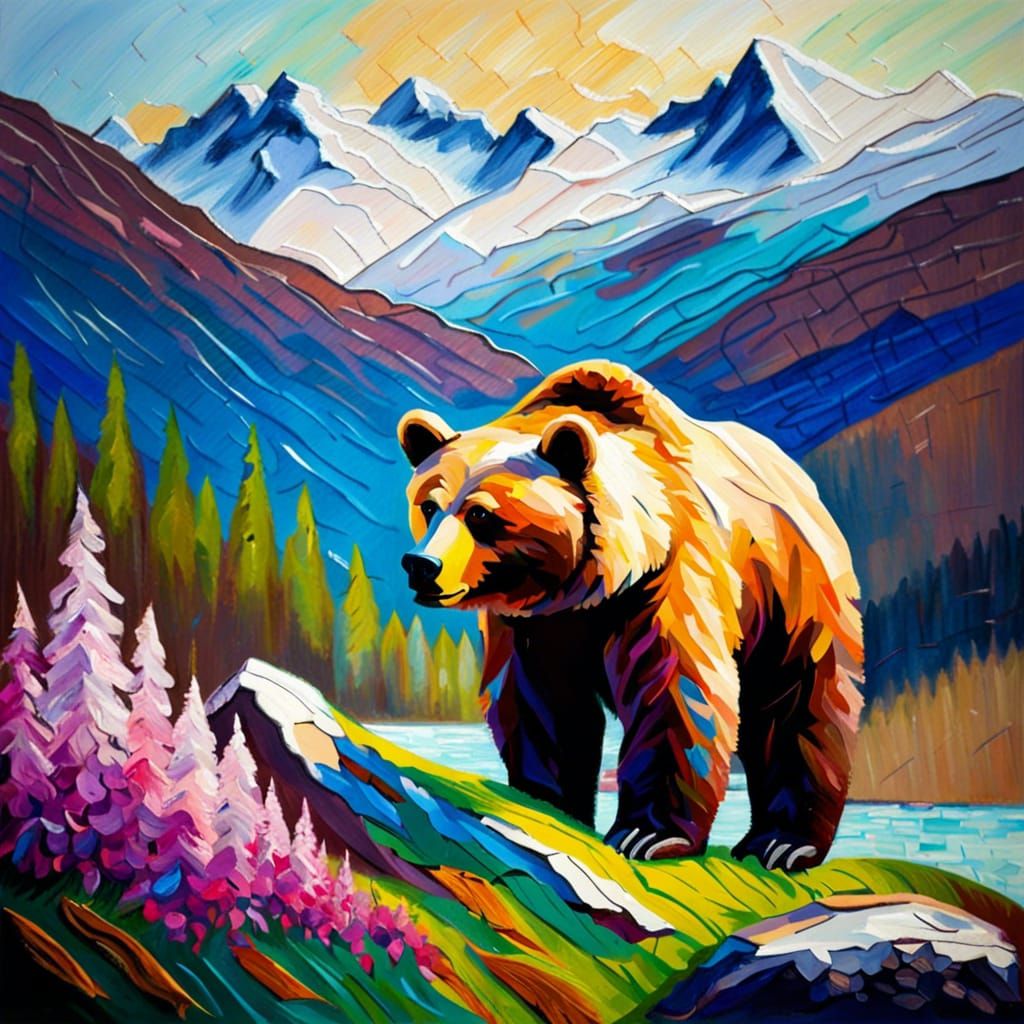 Brown bear Norway nature (impressionism) 🎨🖌️🖼️🌲🐻